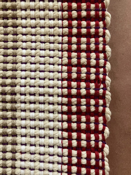 Loom-Woven Cotton Table Runner - Burgundy & White (26" x 12.5") #20