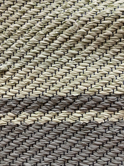Loom-Woven Upcycled Fabric Table Runner - Purple, Green & Grey Stripes (33.5" x 15.25") #25