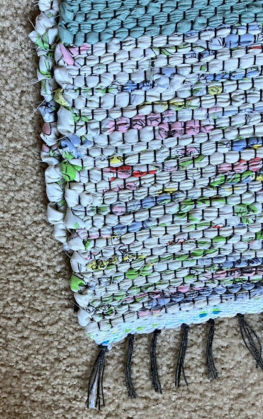 Loom-Woven Upcycled Fabric Area Rug - Colorful Accent Rug (38"x27.5")#62