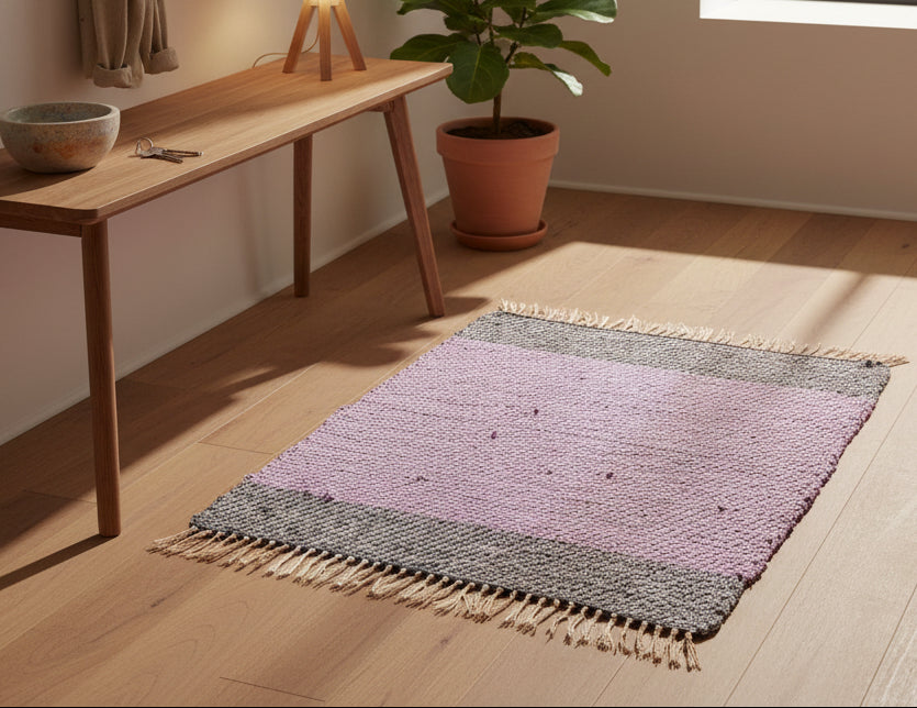 Loom-Woven Upcycled Fabric Small Area Rug - Colorful Accent (24.5" x 20") #9
