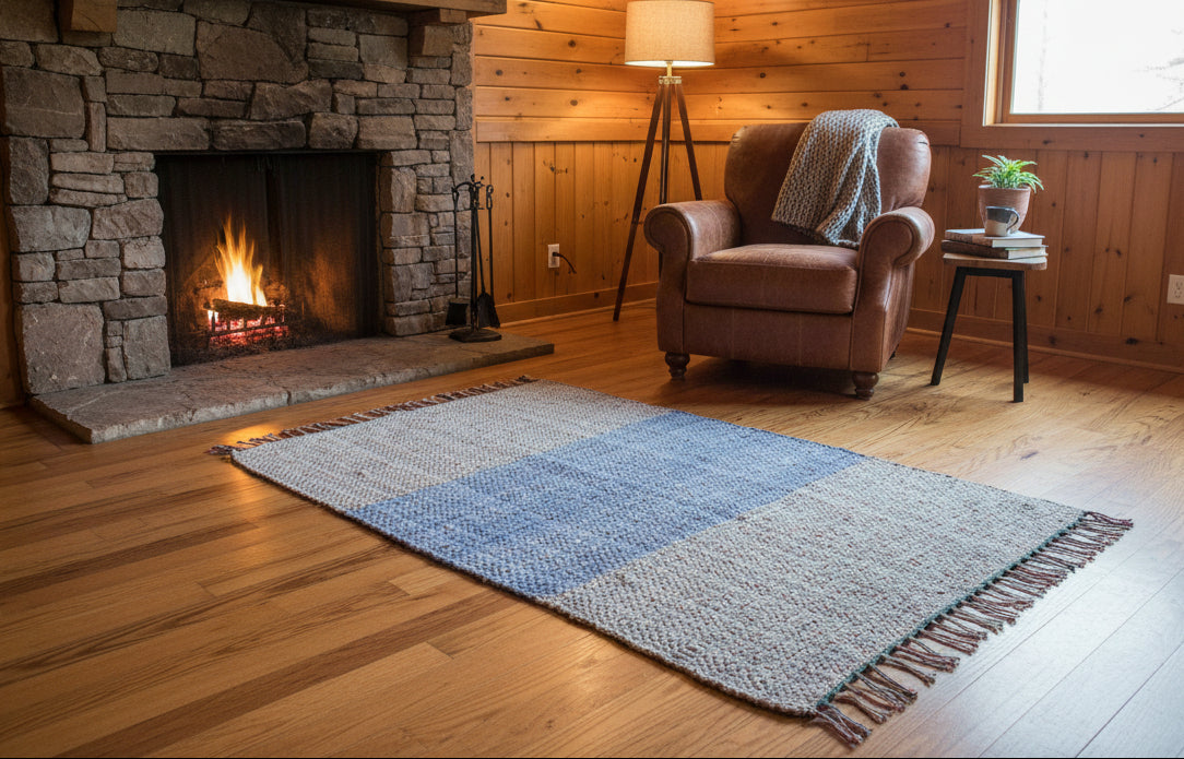 Loom-Woven Upcycled Fabric Area Rug - Colorful Entryway Runner (43" x 27.25")  #5