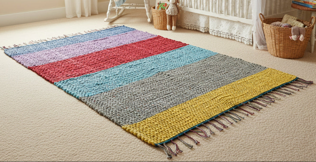 Loom-Woven Upcycled Fabric Area Rug - Colorful Entryway Runner (41.5" x 27") #1