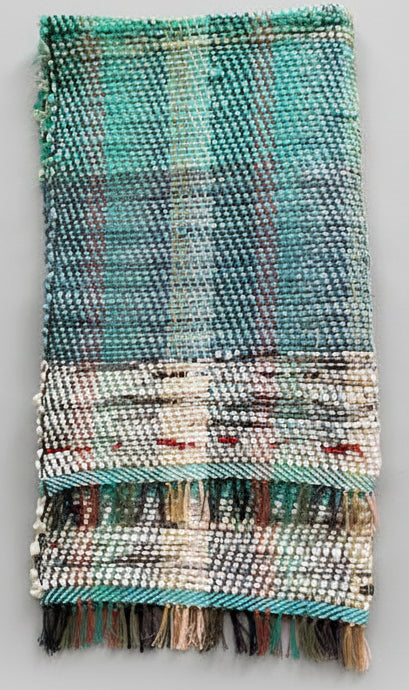 Loom-Woven Upcycled Fabric Rug Runner - Teal & Blue Twill Pattern (64.5" x 28.5")  #13