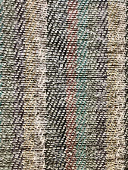 Loom-Woven Upcycled Fabric Rug Runner - Grey Multicolor Twill Pattern (70" x 28")  #14