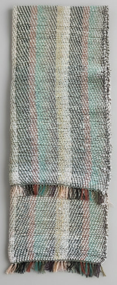 Loom-Woven Upcycled Fabric Rug Runner - Grey Multicolor Twill Pattern (70" x 28")  #14
