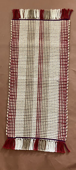 Loom-Woven Cotton Table Runner - Burgundy & White (26" x 12.5")  #20