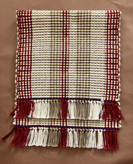 Loom-Woven Cotton Table Runner - Burgundy & White (26" x 12.5")  #20