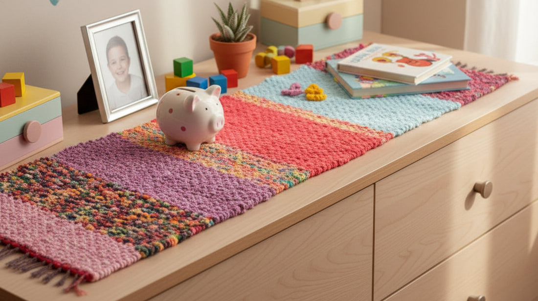 Loom-Woven Upcycled Fabric Table Runner - Vibrant Broken Twill (36" x 15.5")  #22
