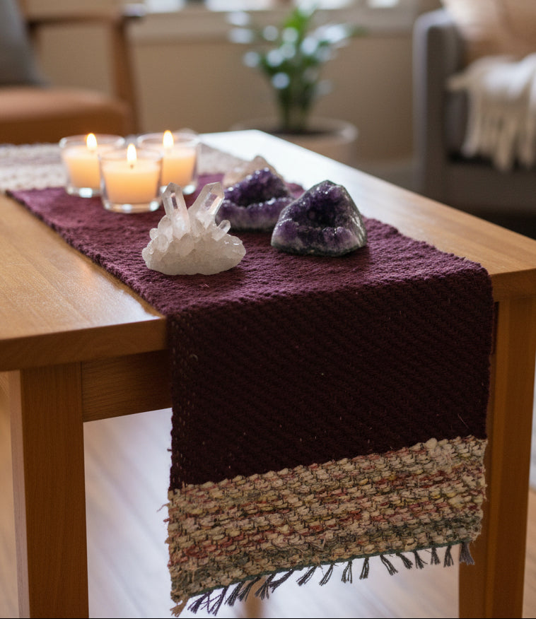 Loom-Woven Upcycled Fabric Table Runner - Multicolor Twill (33.5" x 15.25")  #24