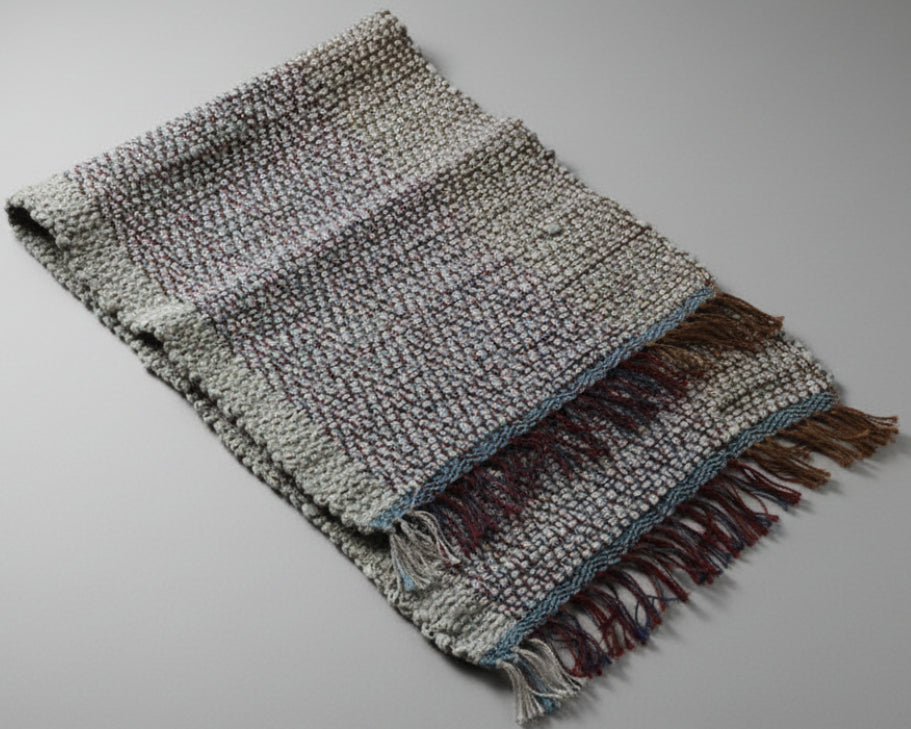 Loom-Woven Upcycled Fabric Table Runner - Blues & Greys Twill (38.75" x 15")  #27