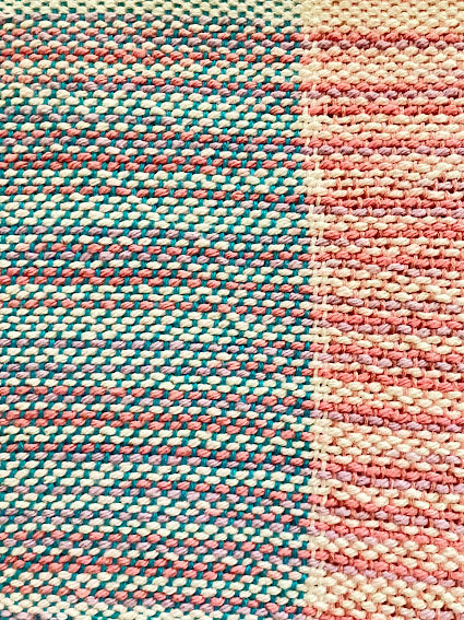 Loom-Woven Cotton Extra Long Table Runner - Pinks, Blues & White (112" x 15")  #32