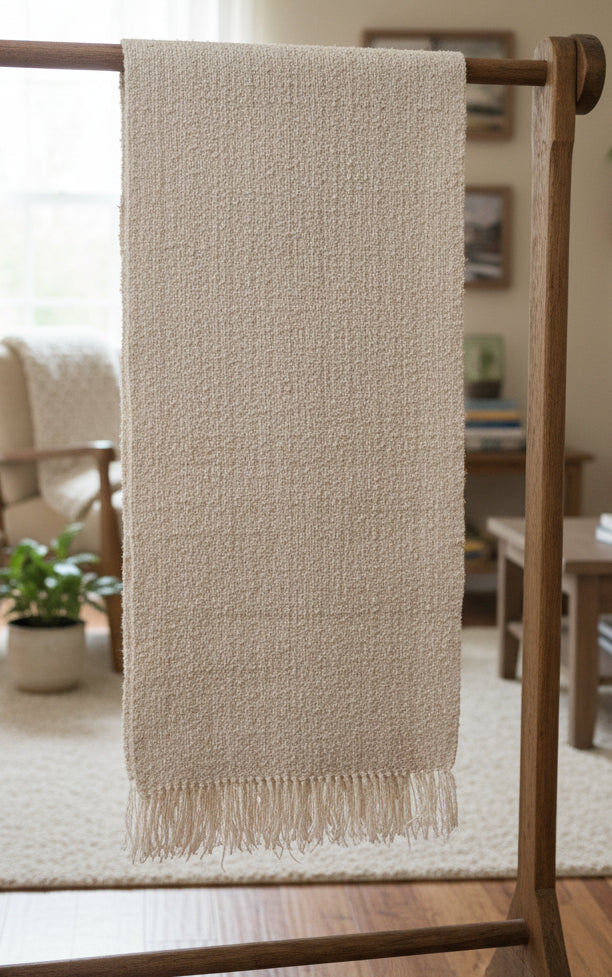 Loom-Woven Wool Lap Blanket - Cozy Cream Throw (42.5" x 31")  #35