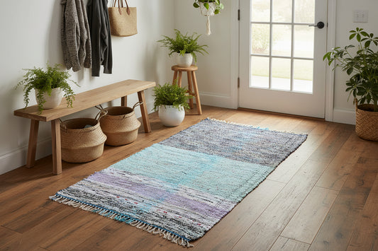 Loom-Woven Upcycled Fabric Area Rug - Colorful Accent Rug(58" x 35.5") #19
