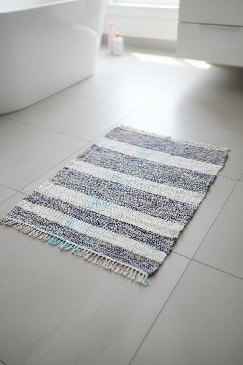 Loom-Woven Upcycled Fabric Area Rug - Colorful Accent Rug(40.5"x34")#18