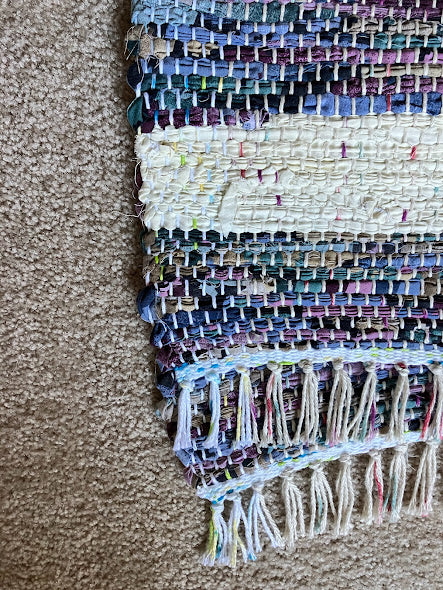 Loom-Woven Upcycled Fabric Area Rug - Colorful Accent Rug(40.5"x34")#18
