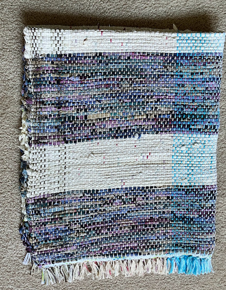 Loom-Woven Upcycled Fabric Area Rug - Colorful Accent Rug(40.5"x34")#18