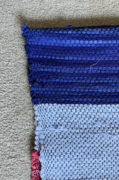 Loom-Woven Upcycled Fabric Area Rug - Colorful RED, WHITE and BLUE(48" x 27.5") #60