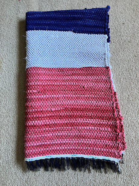 Loom-Woven Upcycled Fabric Area Rug - Colorful RED, WHITE and BLUE(48" x 27.5") #60