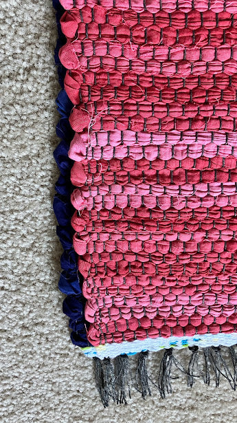 Loom-Woven Upcycled Fabric Area Rug - Colorful RED WHITE and Blue(30" x 27.5.") # 61