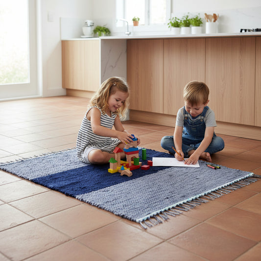 Loom-Woven Upcycled Fabric Area Rug - Colorful Accent Rug (31"x27.5")#63