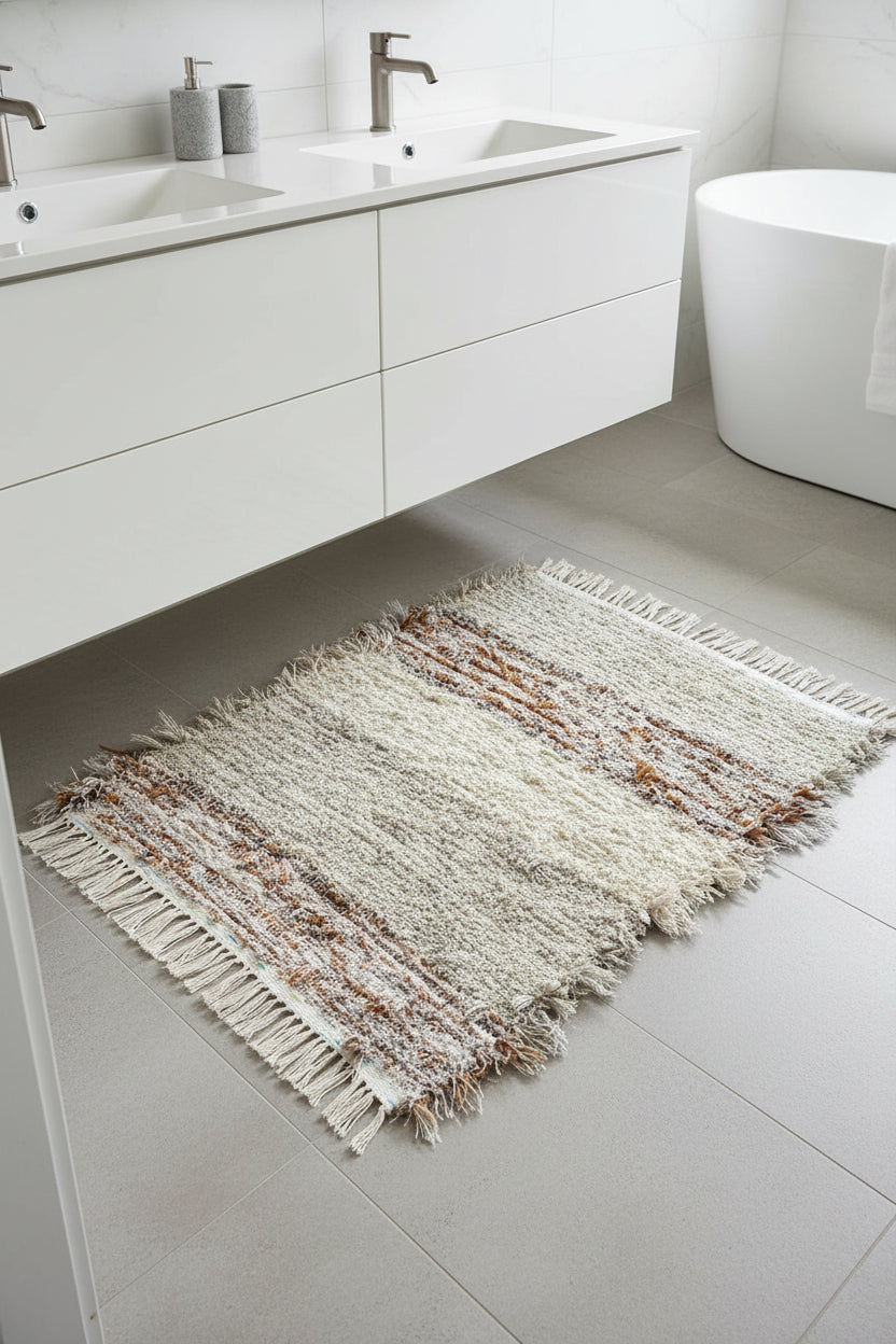 Handwoven Shaggy Area Rug – Upcycled Upholstery Selvedges (31.5" x 24.5") #66