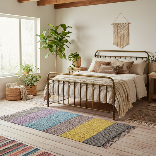 Loom-Woven Upcycled Fabric Area Rug - Colorful Entryway Runner (40.5" x 27") #3