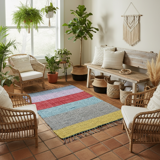 Loom-Woven Upcycled Fabric Area Rug - Colorful Entryway Runner (41.5" x 27") #1