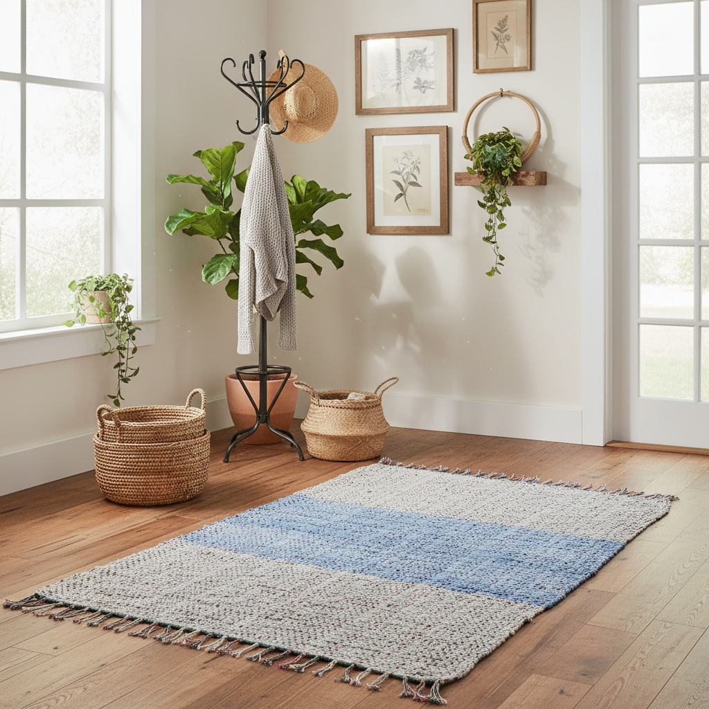 Loom-Woven Upcycled Fabric Area Rug - Colorful Entryway Runner (43" x 27.25")  #5