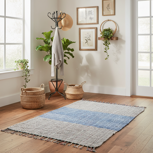 Loom-Woven Upcycled Fabric Area Rug - Colorful Entryway Runner (43" x 27.25")  #5