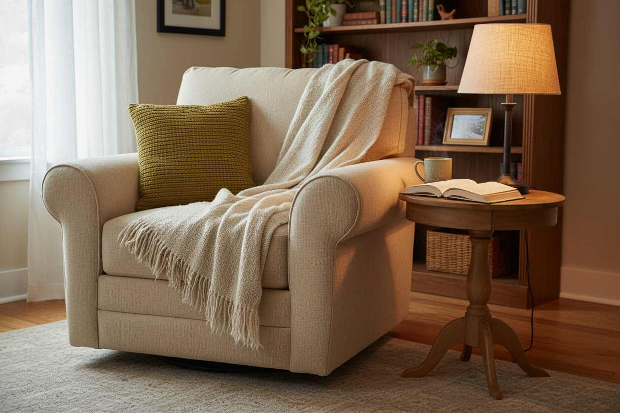 Loom-Woven Wool Lap Blanket - Cozy Cream Throw (42.5" x 31")  #35