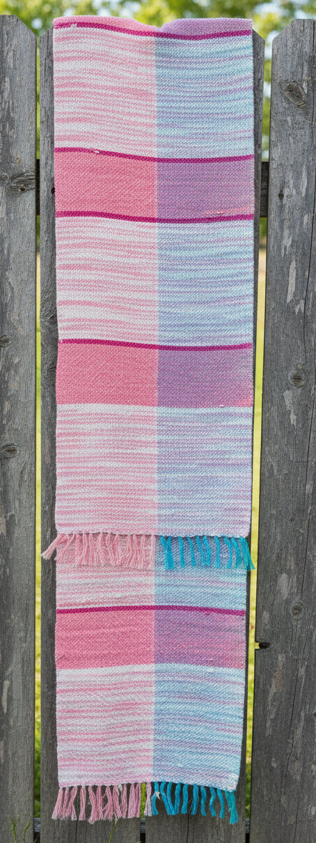 Loom-Woven Cotton Extra Long Table Runner - Pinks, Blues & White (112" x 15")  #32