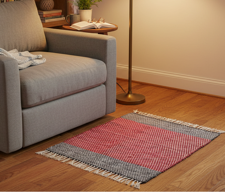 Loom-Woven Upcycled Fabric Small Area Rug - Colorful Accent (23.5" x 20")  #10