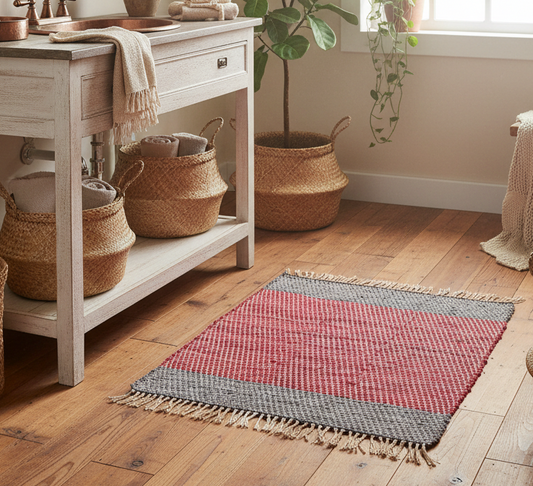 Loom-Woven Upcycled Fabric Small Area Rug - Colorful Accent (23.5" x 20")  #10