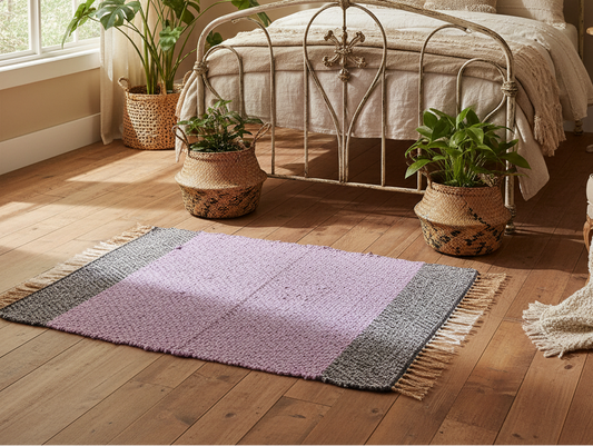 Loom-Woven Upcycled Fabric Small Area Rug - Colorful Accent (24.5" x 20") #9