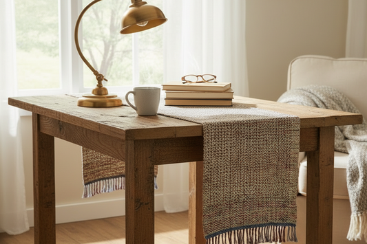 Loom-Woven Upcycled Fabric Table Runner - Multicolor Twill (37.5" x 15")  #21
