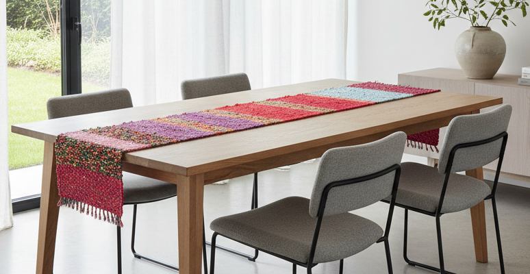 Loom-Woven Upcycled Fabric Table Runner - Vibrant Broken Twill (36" x 15.5")  #22