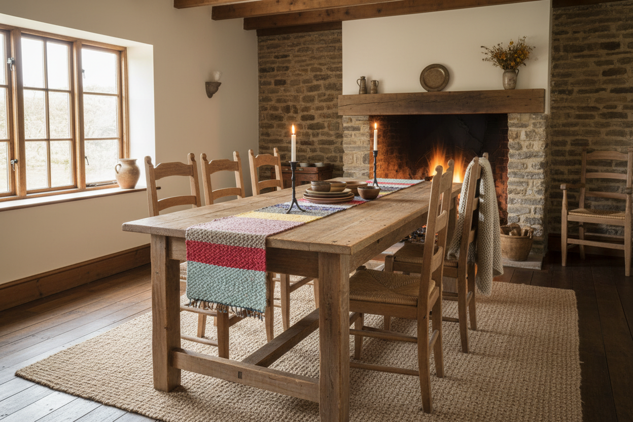 Loom-Woven Upcycled Fabric Table Runner - Multicolor Broken Twill (41.5" x 14.5")  #26