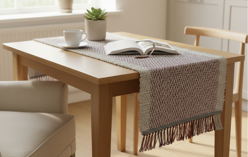 Loom-Woven Upcycled Fabric Table Runner - Blues & Greys Twill (38.75" x 15")  #27